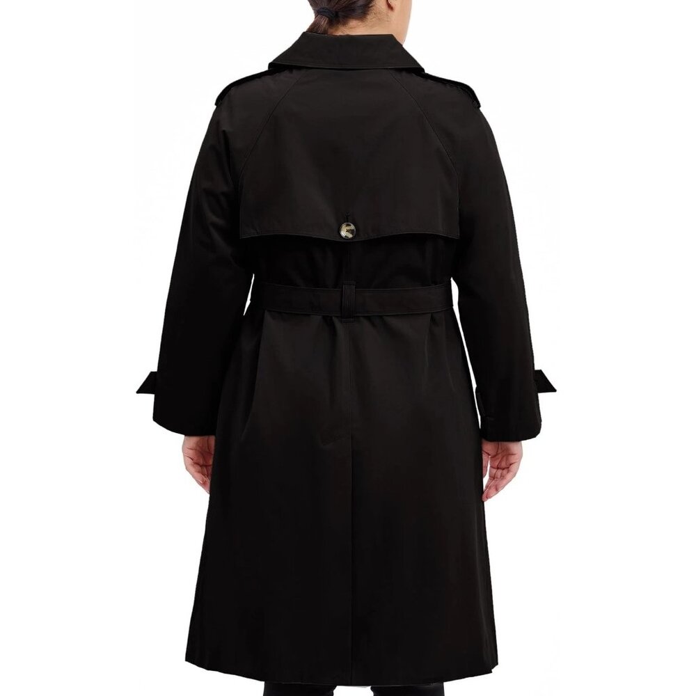 London Fog Women's Double Breasted Trench Coat w/ Belt Black Large L NEW - Picture 2 of 11